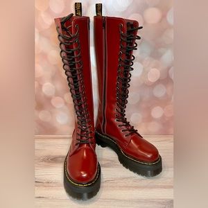 Doc Marten BRITAIN Tall 20-Eye Platform Unisex Boots in Cherry